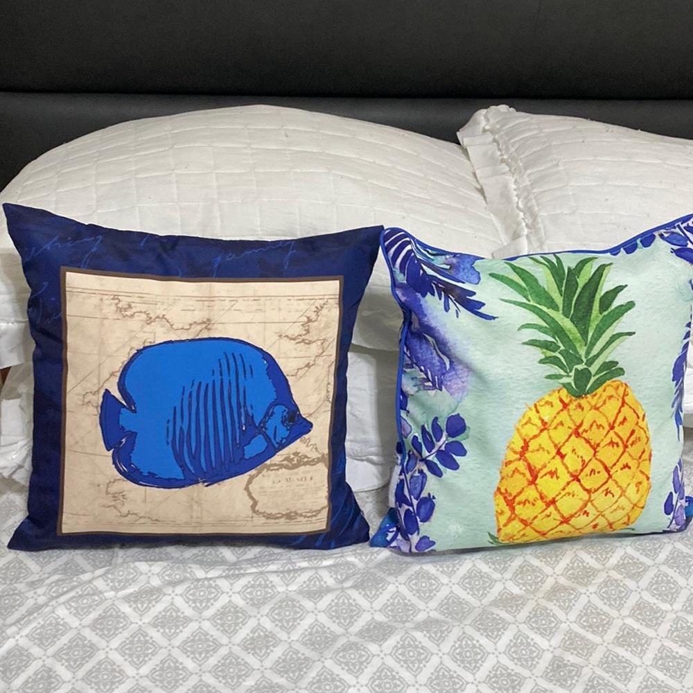 Beautiful indoor or outdoor summertime pillows 12’X12 detailed on both sides